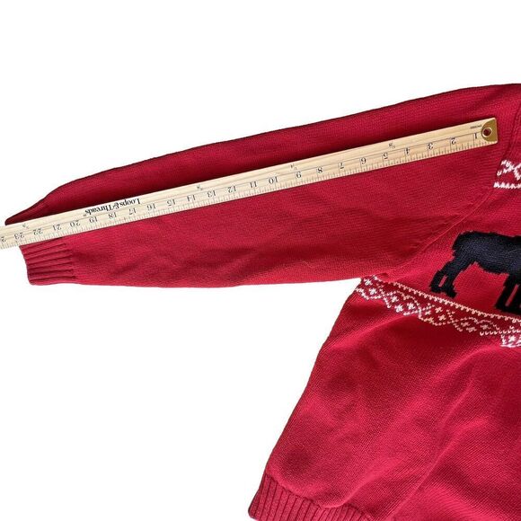 Chaps Men’s Christmas Fair Isle button ugly Sweater Red Black knit deer Sz L. - Picture 6 of 9